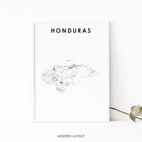 Honduras Map Print Country Road Art Poster Caribbean Tegucigalpa Nursery Room Wall Office Decor
