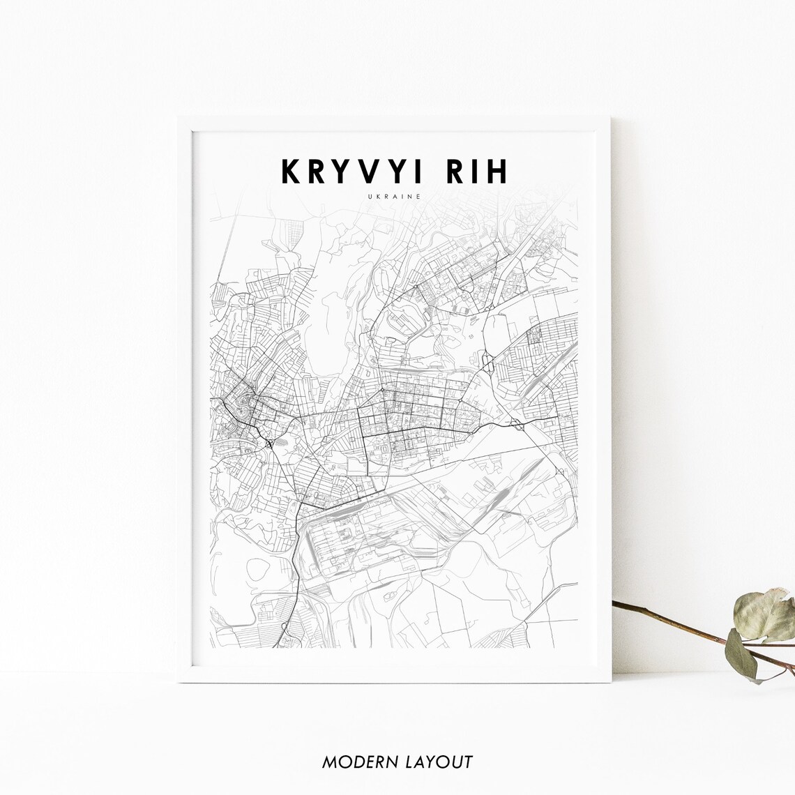 Kryvyi Rih Ukraine Map Art Print, City Street Decor