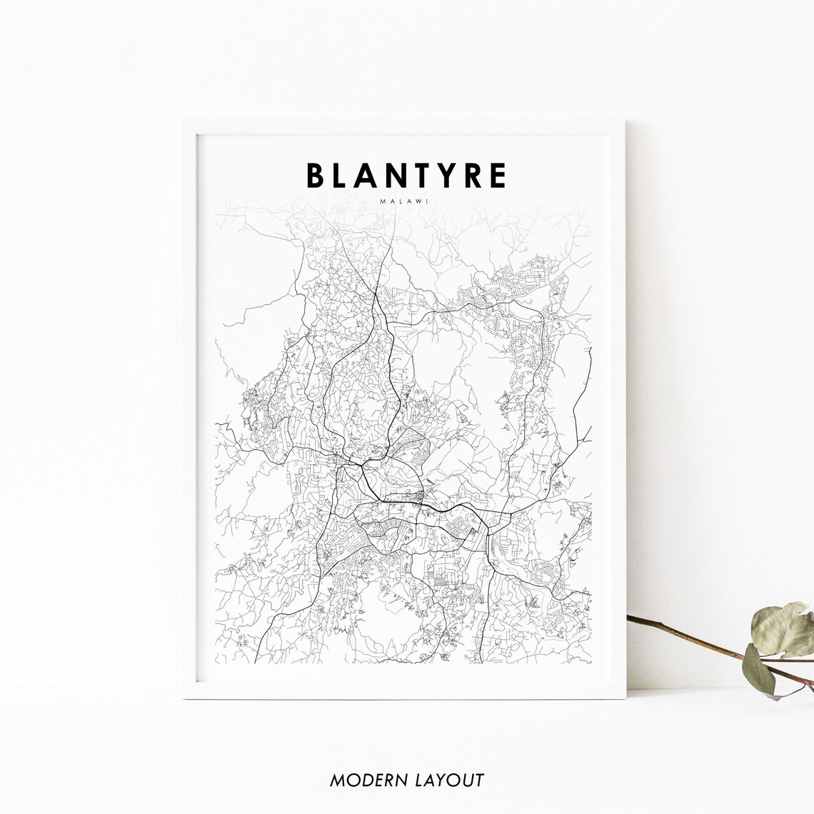 Blantyre Malawi Map Print Art Poster City Street Road Nursery Room Wall Office Decor