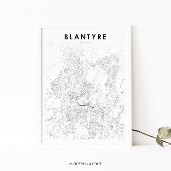 Blantyre Malawi Minimalist Black White City Map Travel Poster