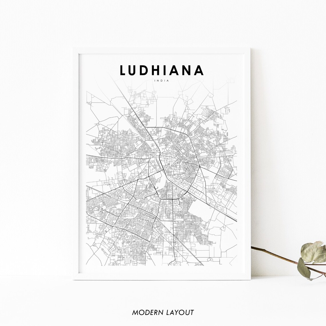Ludhiana India Map Print, Punjab City Travel Poster