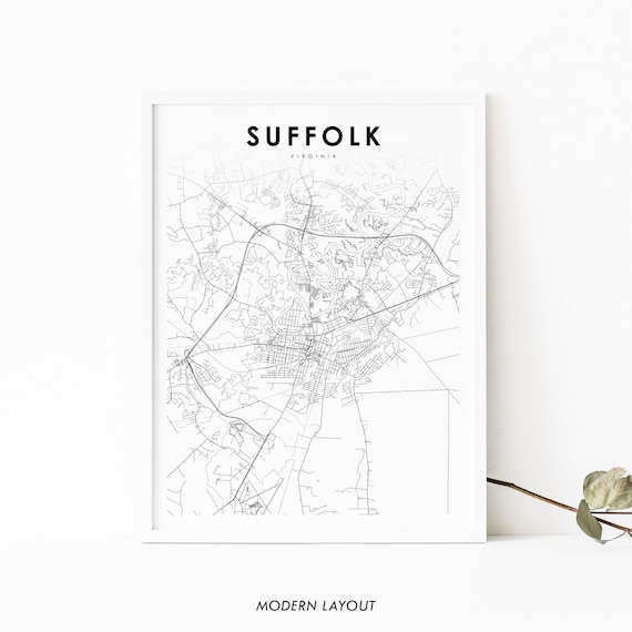 Suffolk Va Map Print Virginia Usa Art Poster Hampton Roads City Street Nursery Room Wall Office Decor