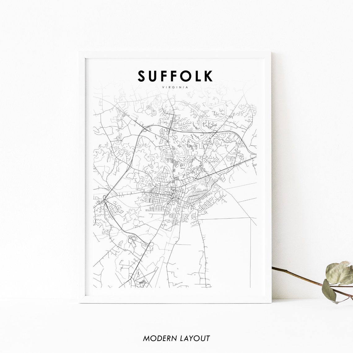Suffolk Virginia Minimalist Street Map Modern Layout City Poster
