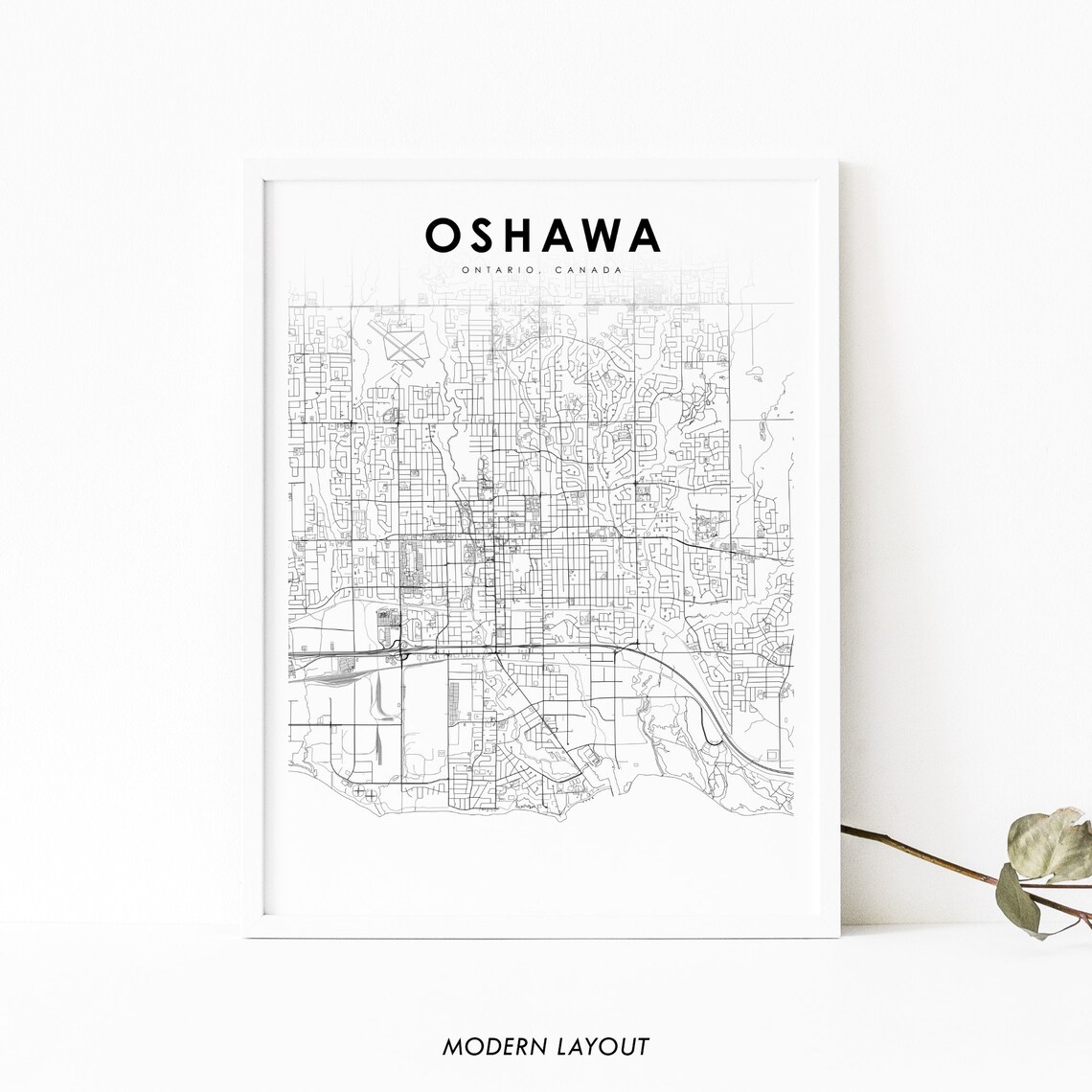 Oshawa Ontario Map Print, City Street Road Poster