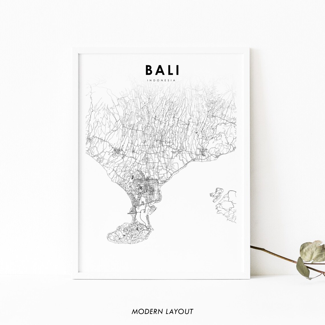 South Bali Indonesia Map Print, Travel Poster