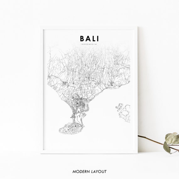 South Bali Indonesia Map Print, Travel Poster