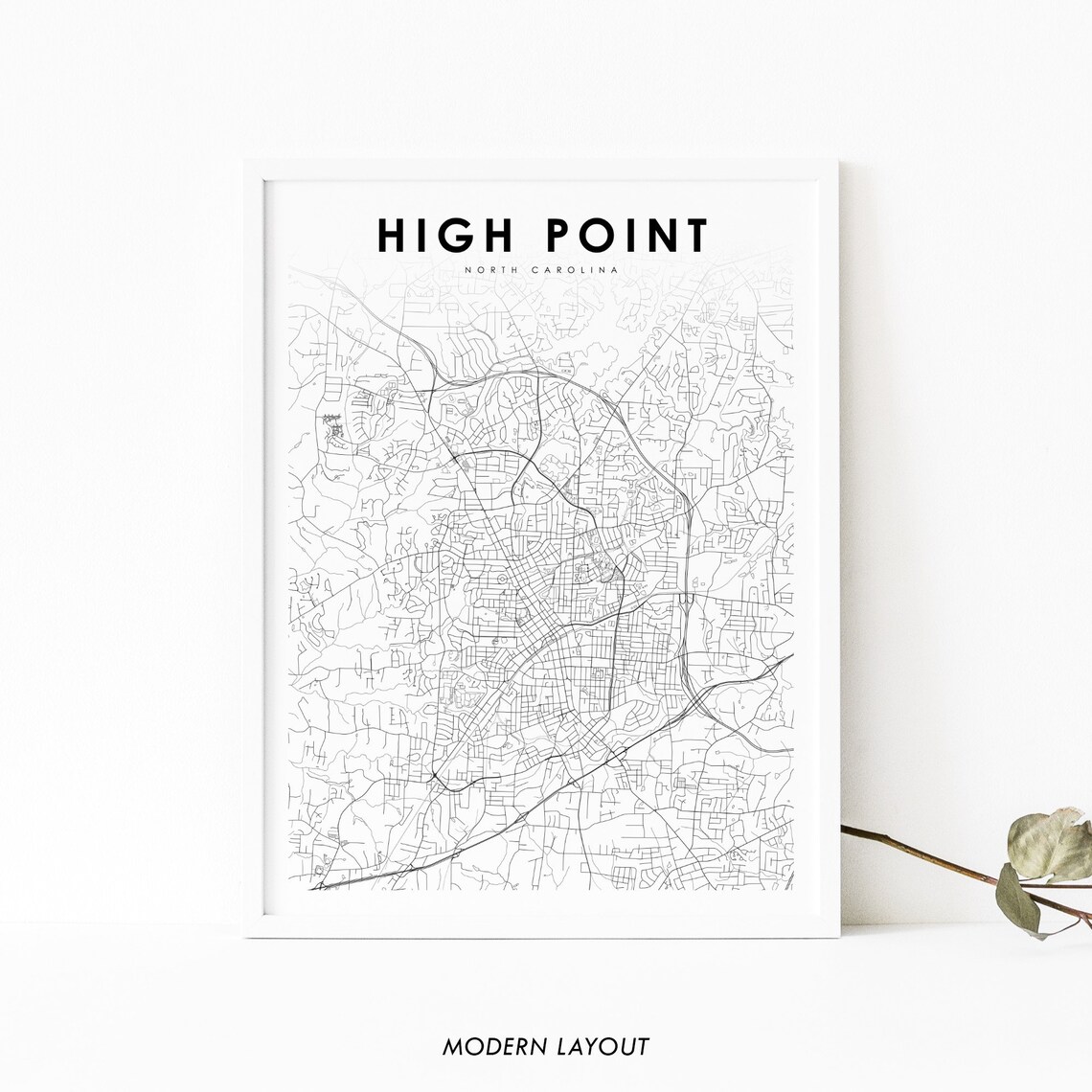 High Point North Carolina Minimalist City Street Map Art Poster
