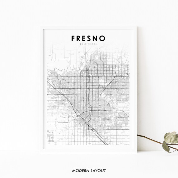 Fresno Area Ca Map Print Usa Art Poster City Street Road Nursery Room Wall Office Decor