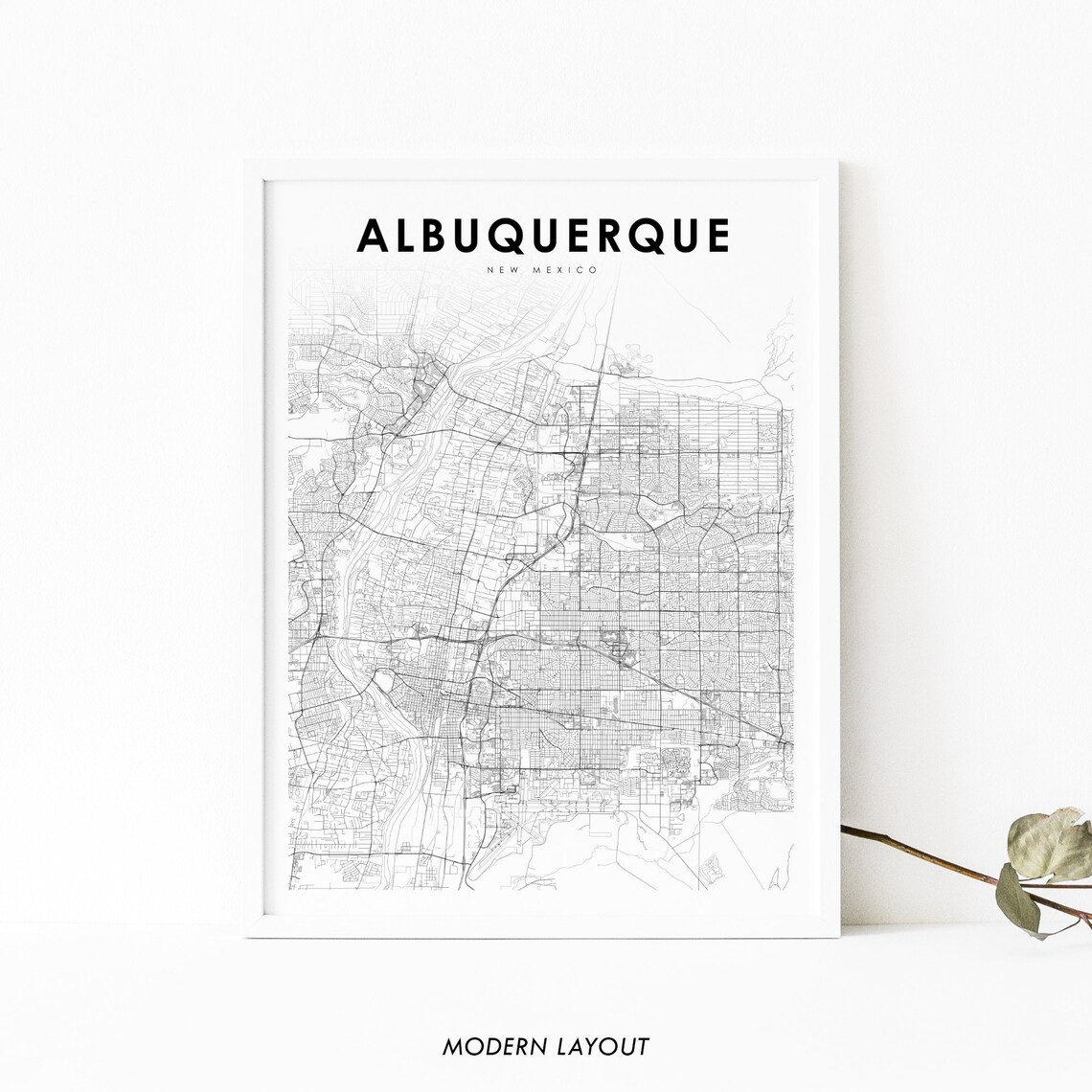 Albuquerque New Mexico USA City Street Map Modern Minimalist Black Poster