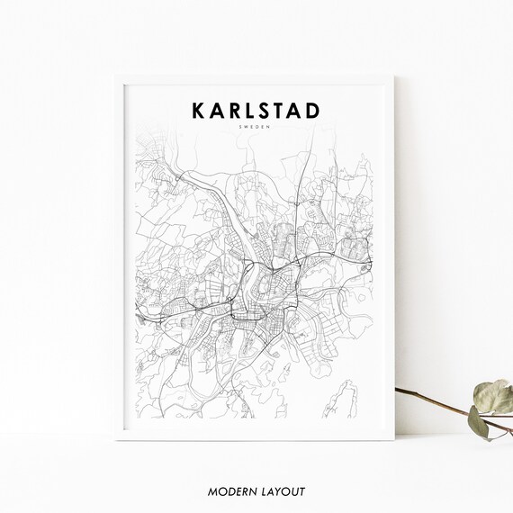 Karlstad Sweden Map Print Art Poster Vrmland County City Street Road Nursery Room Wall Office Decor