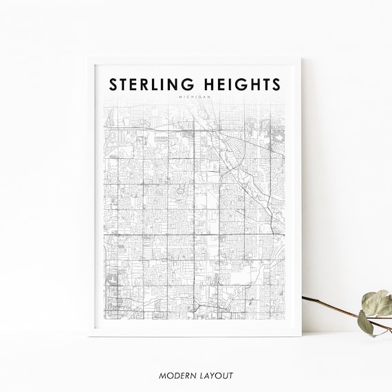 Sterling Heights Mi Map Print Michigan Usa Art Poster Macomb City Street Road Nursery Room Wall Office Decor
