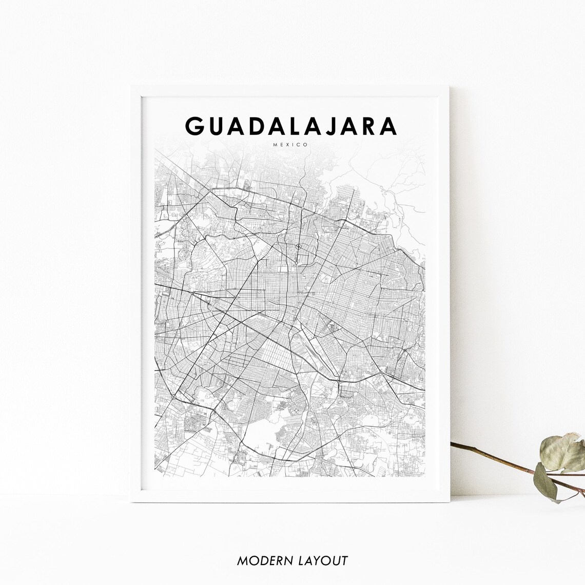 Guadalajara Mexico Map Art Print, Jalisco City Road
