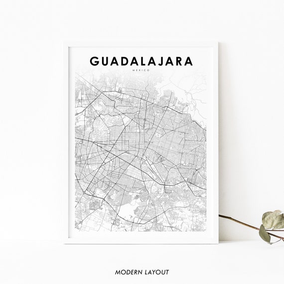 Guadalajara Mexico Map Art Print, Jalisco City Road