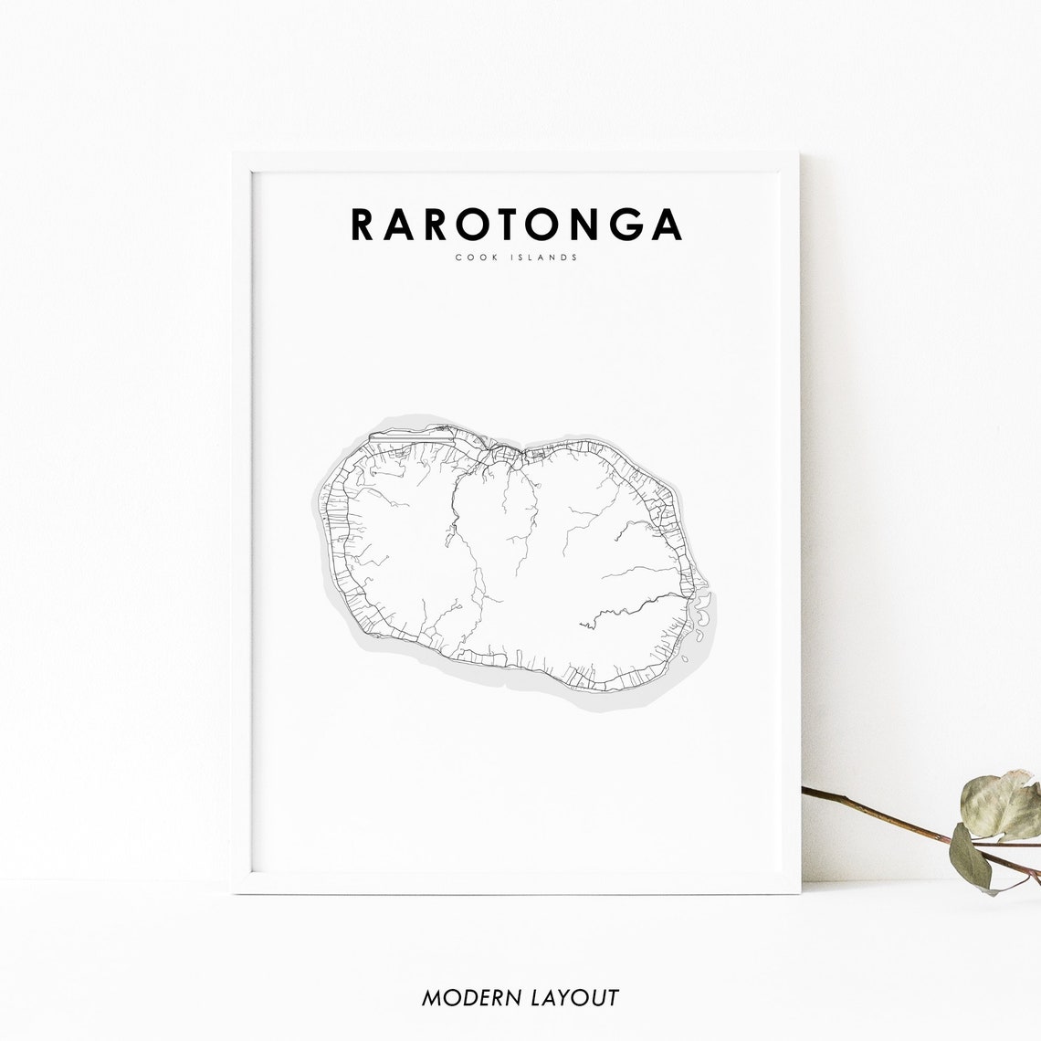 Rarotonga Cook Islands Minimalist Tropical Island Outline Map Poster