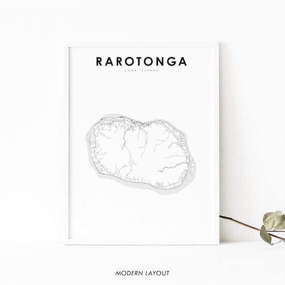 Rarotonga Cook Islands Minimalist Tropical Island Outline Map Poster