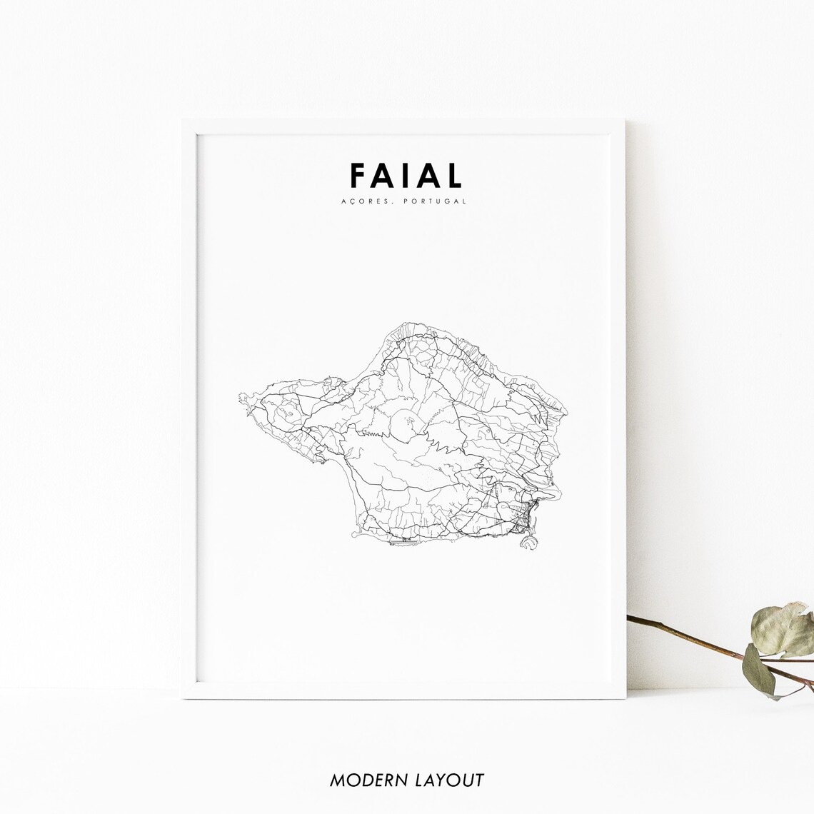 Faial Island Azores Map Print, Portugal Road Poster