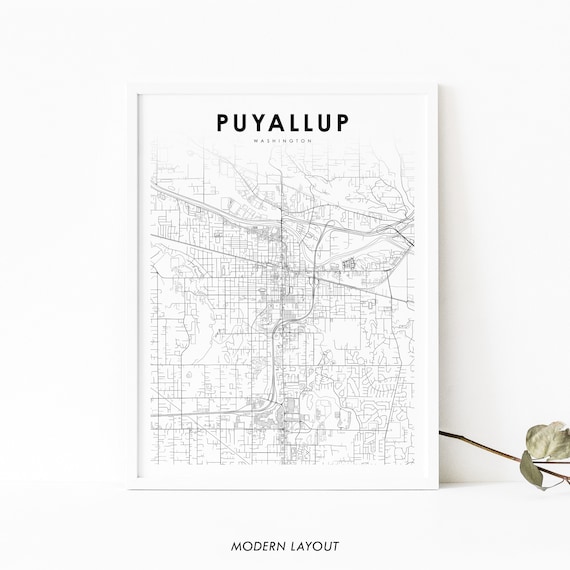 Puyallup Wa Map Print Washington Usa Art Poster Pierce County City Street Road Nursery Room Wall Office Decor