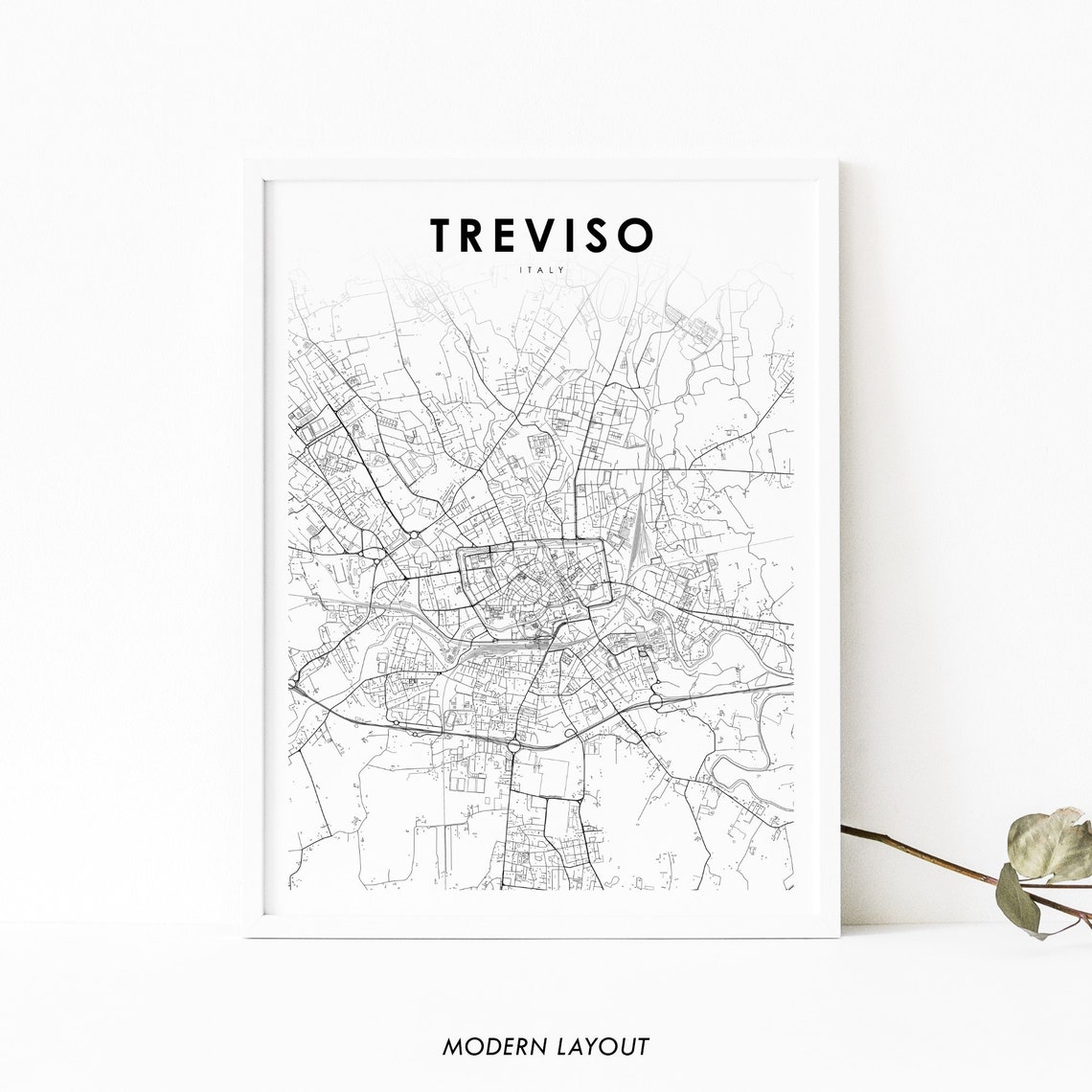Treviso Italy Minimalist City Street Map Modern Line Art Poster