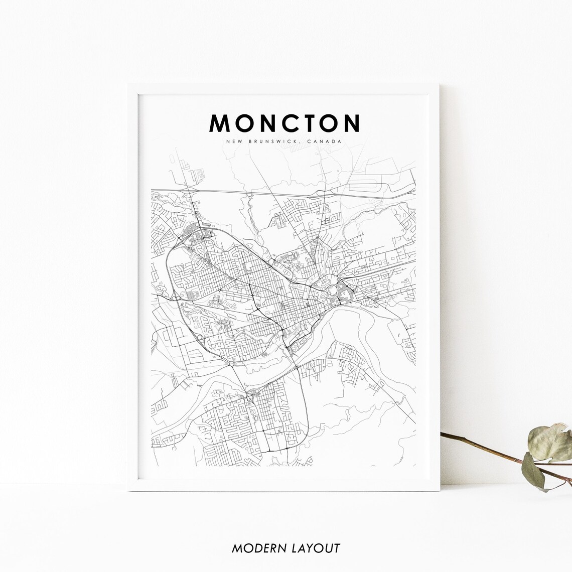 Moncton New Brunswick Map Art Print, Canada