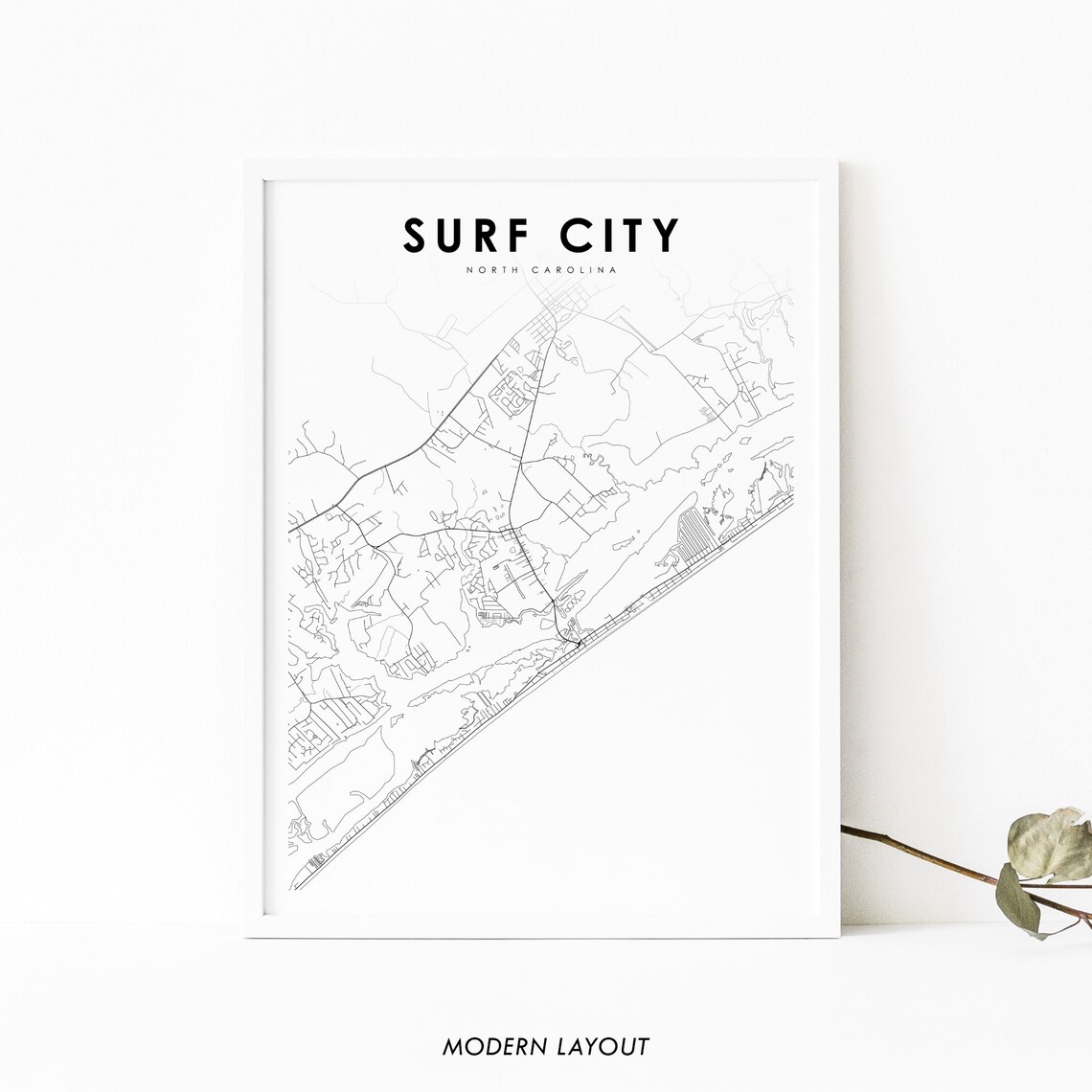 Surf City NC Map Print, North Carolina Travel Poster