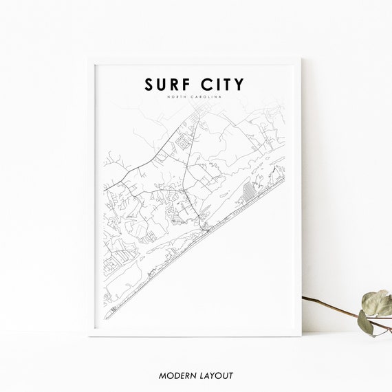 Surf City NC Map Print, North Carolina Travel Poster