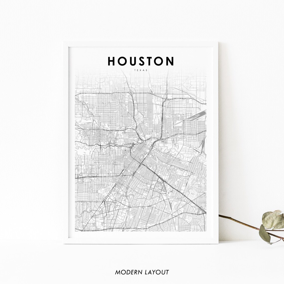 Downtown Houston TX Map Print, Texas City Poster