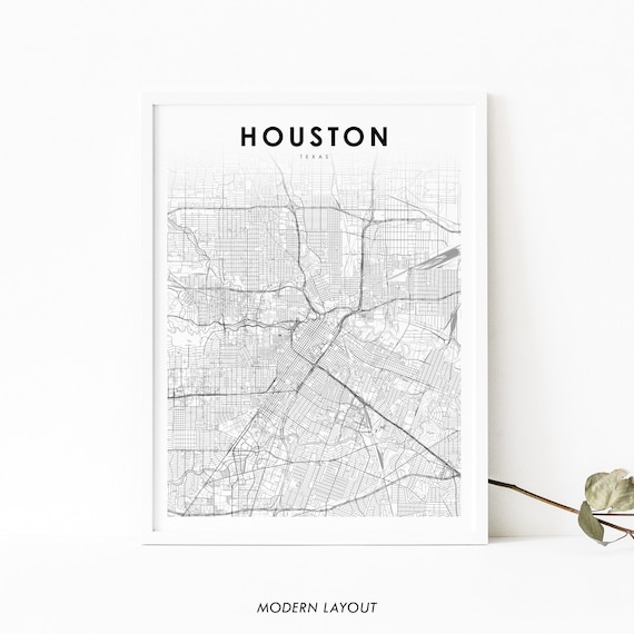 Downtown Houston TX Map Print, Texas City Poster