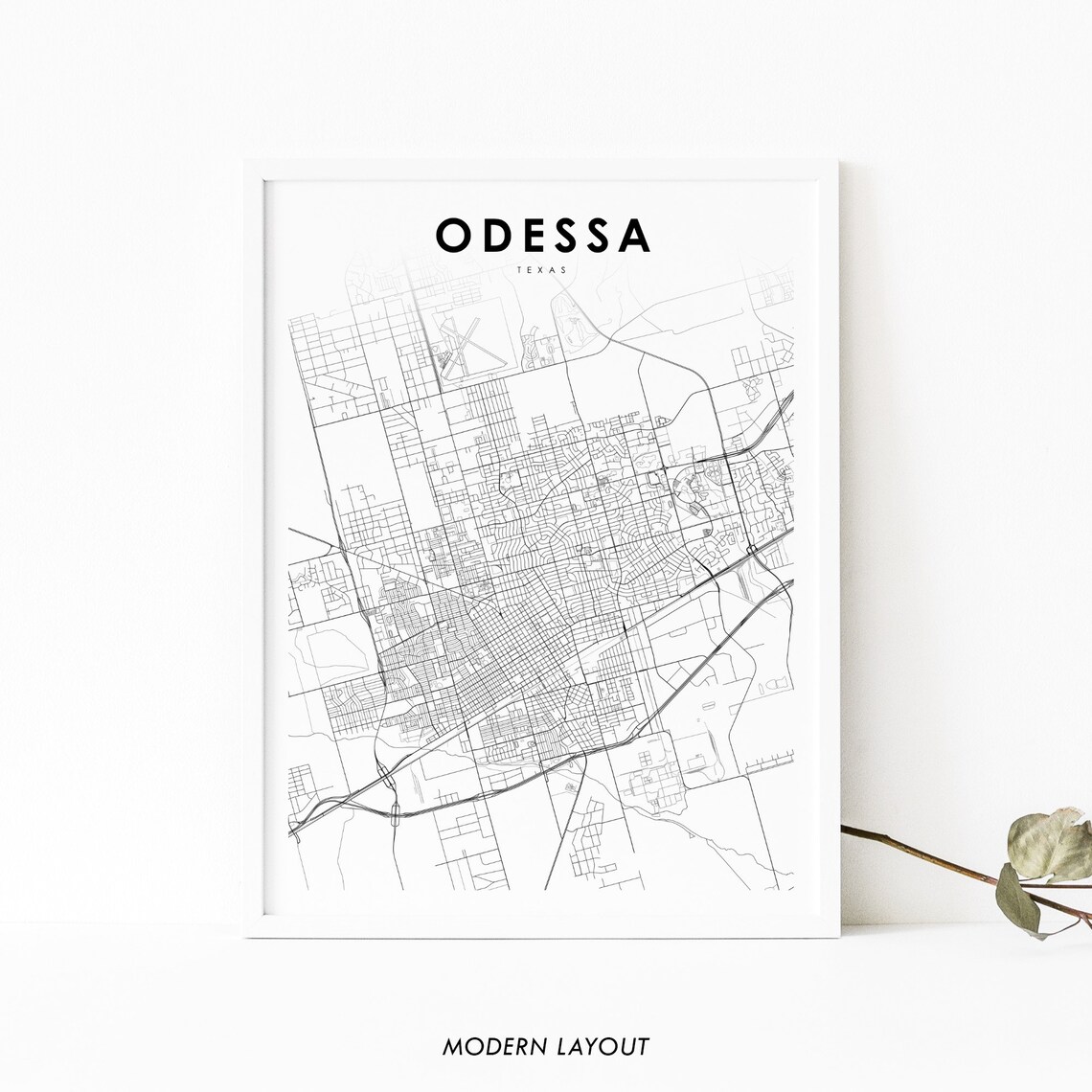 Odessa Texas Minimalist City Street Road Map Travel Gift Poster