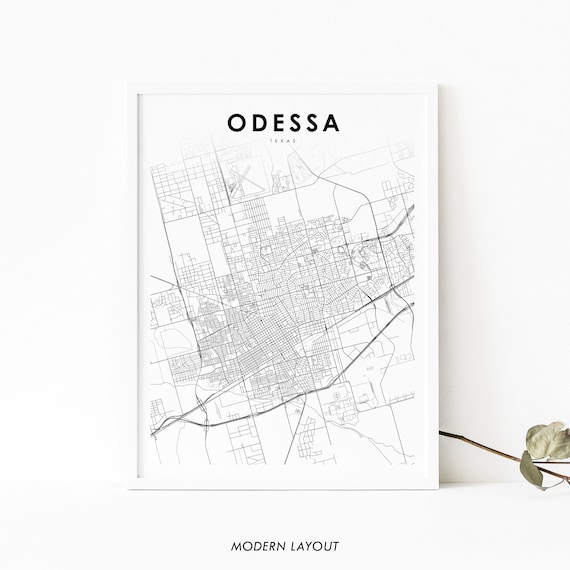 Odessa Texas Minimalist City Street Road Map Travel Gift Poster