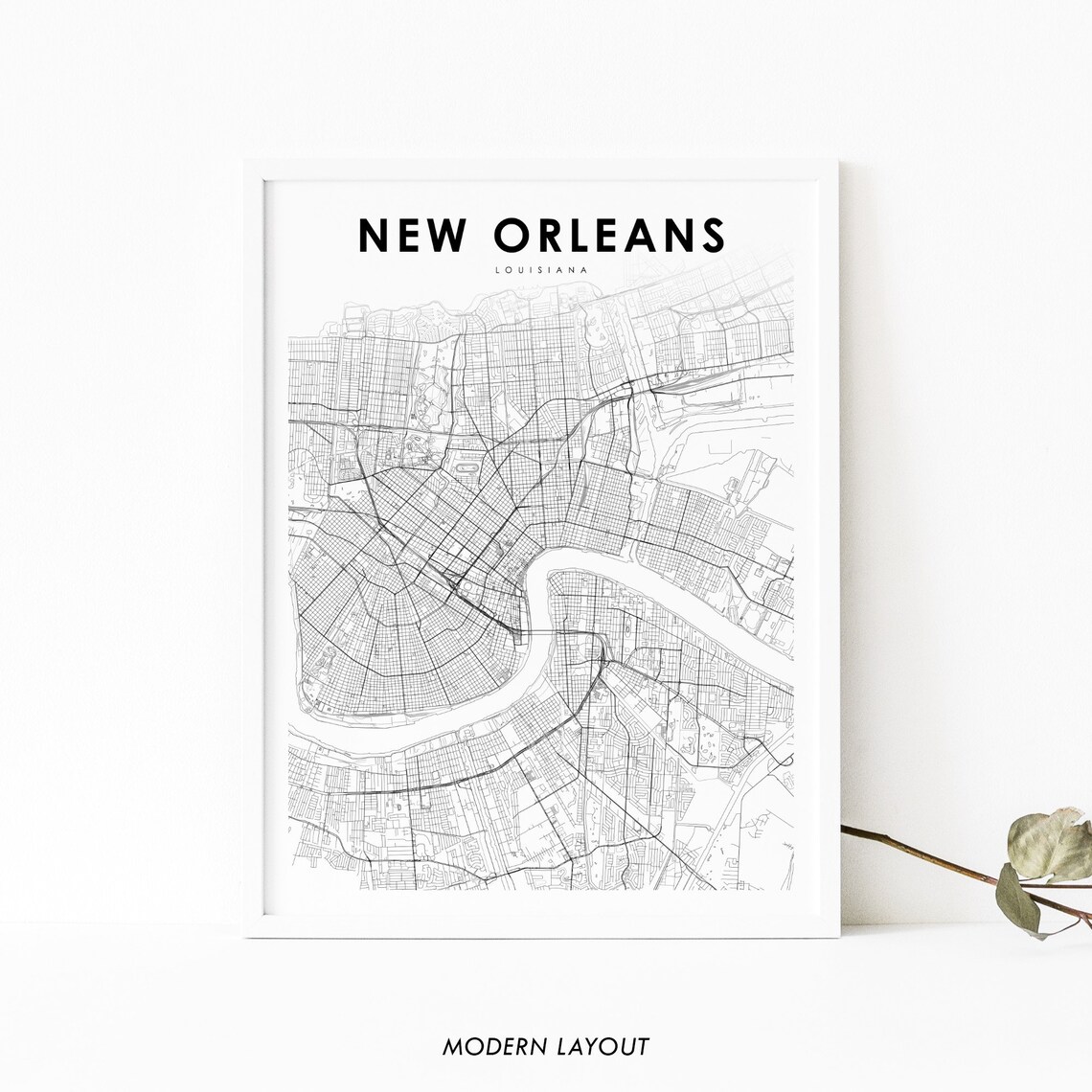 New Orleans LA Map Print, Louisiana City Poster