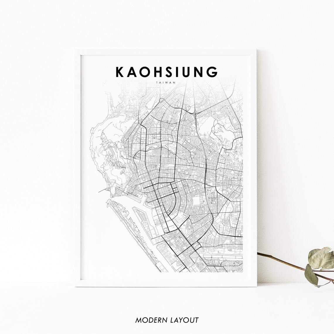Kaohsiung Taiwan Minimalist Modern City Street Map Art Poster