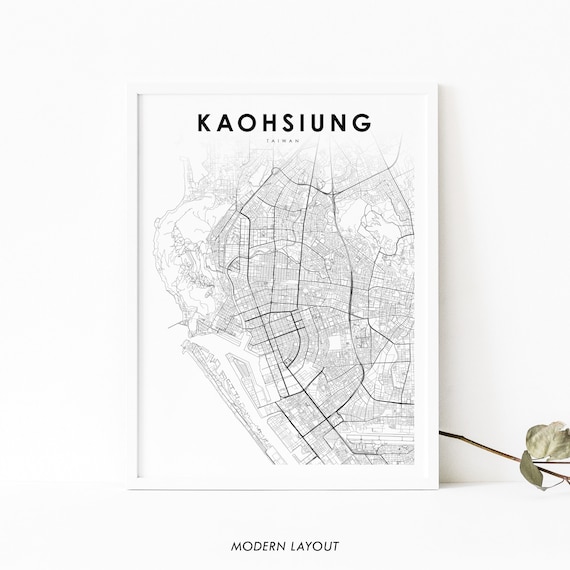 Kaohsiung Taiwan Map Print Art Poster Takau Takow City Street Road Nursery Room Wall Office Decor