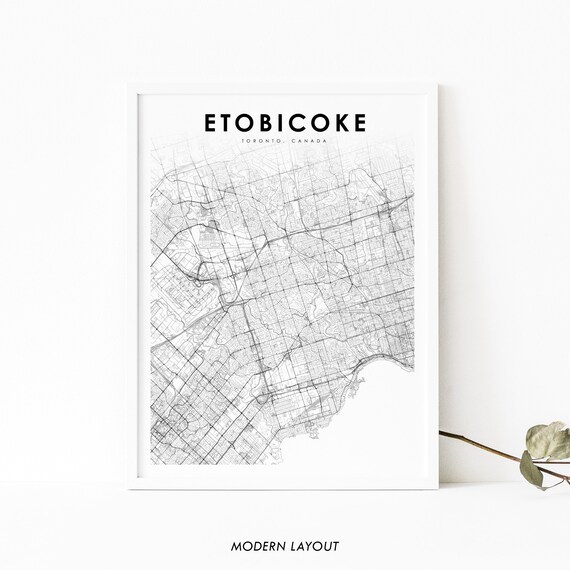 Etobicoke Toronto Canada City Street Map Line Art Travel Poster