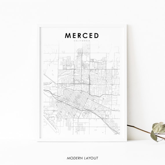 Merced Ca Map Print Usa Art Poster Yosemite Park City Street Road Nursery Room Office Wall Decor