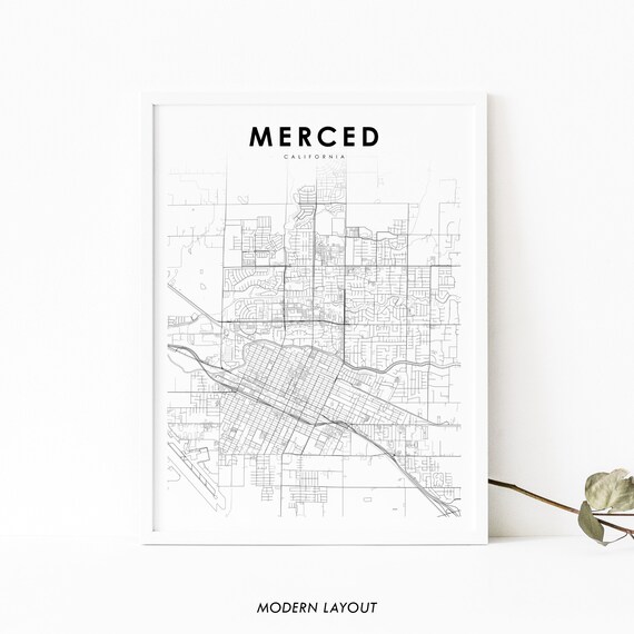 Merced California City Street Map Minimalist Line Art Poster