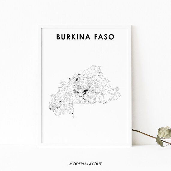 Burkina Faso Minimalist Black And White Country Road Map Modern Art Poster