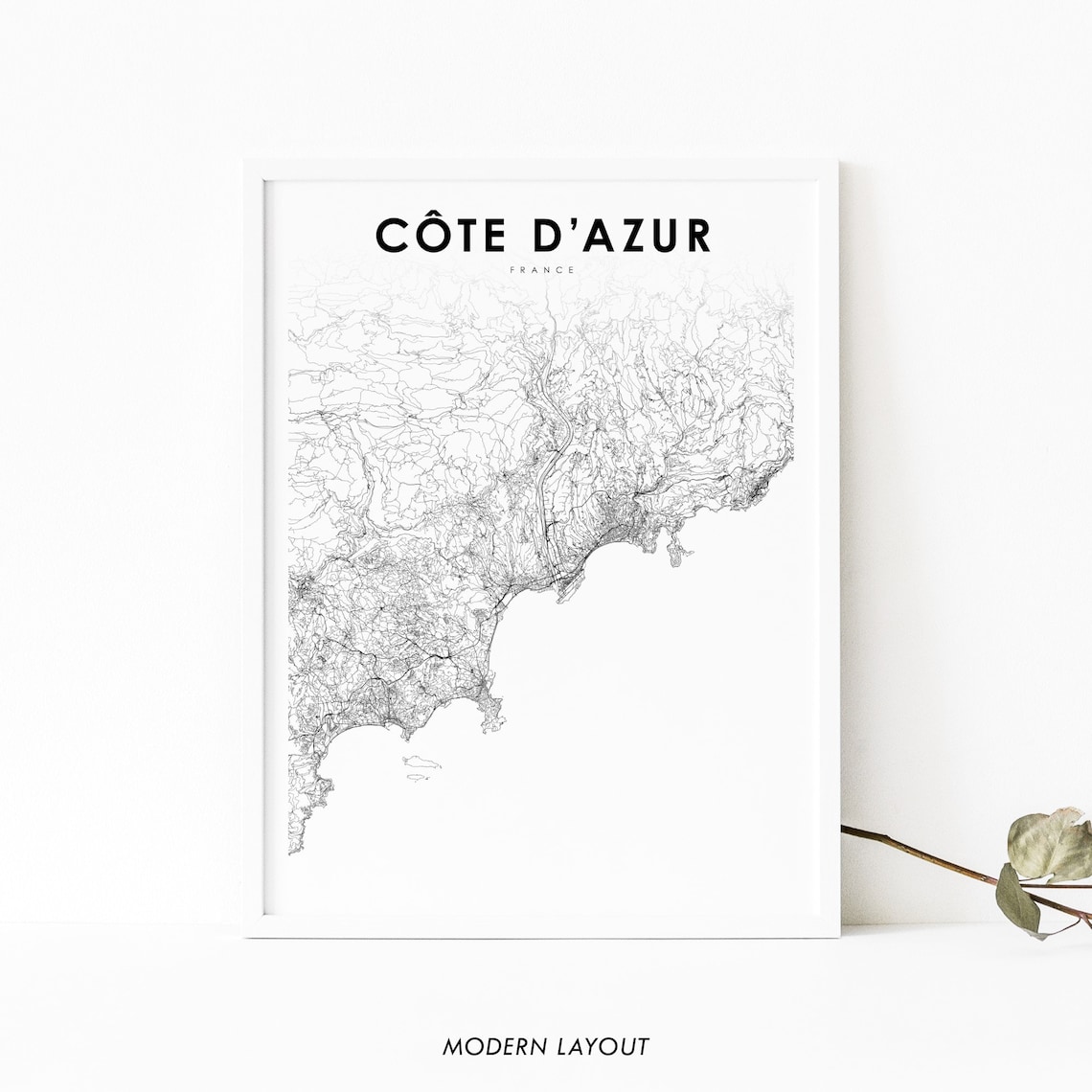 Cote Dazur France Map Art Print, French Riviera
