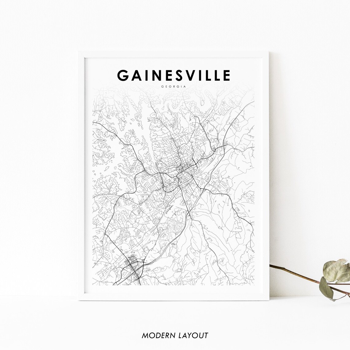 Gainesville, GA Map Print, Georgia Street Map Poster
