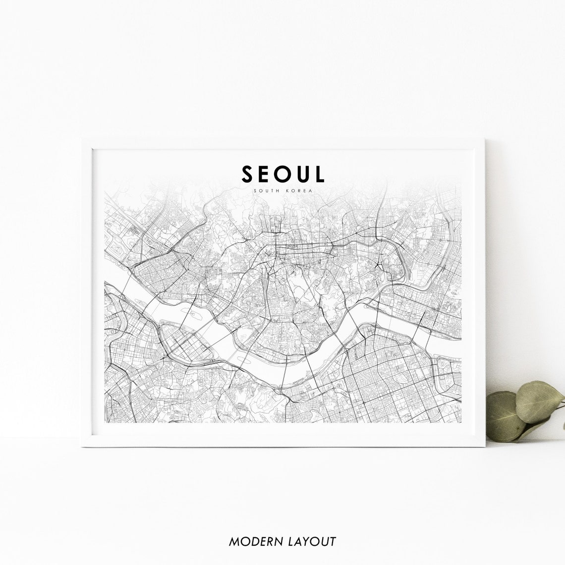 Seoul South Korea Han River City Street Map Minimalist Art Print
