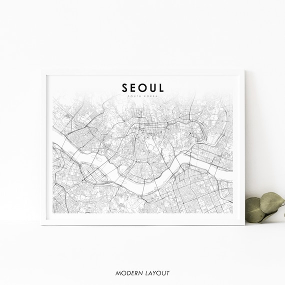 Downtown Seoul South Korea Map Print Art Poster City Street Road Nursery Room Wall Office Decor