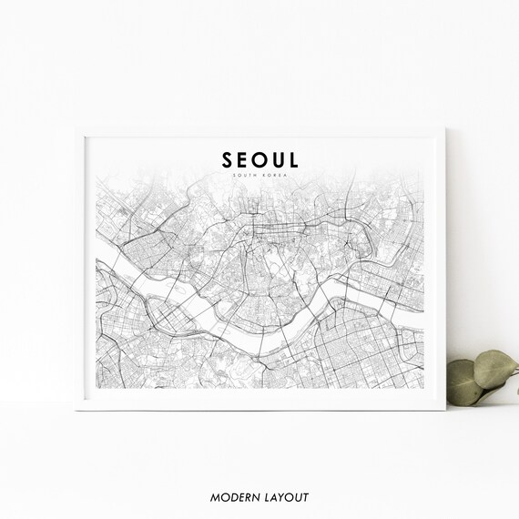 Seoul South Korea Han River City Street Map Minimalist Art Print