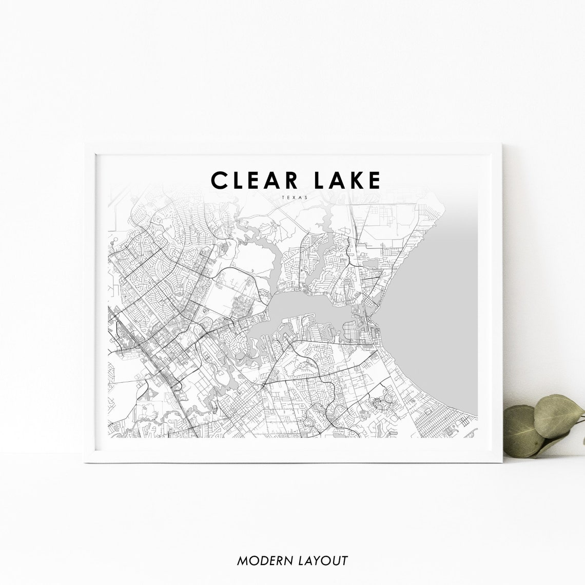 Clear Lake Texas Minimalist Map Coastal Bay City Street Art Poster