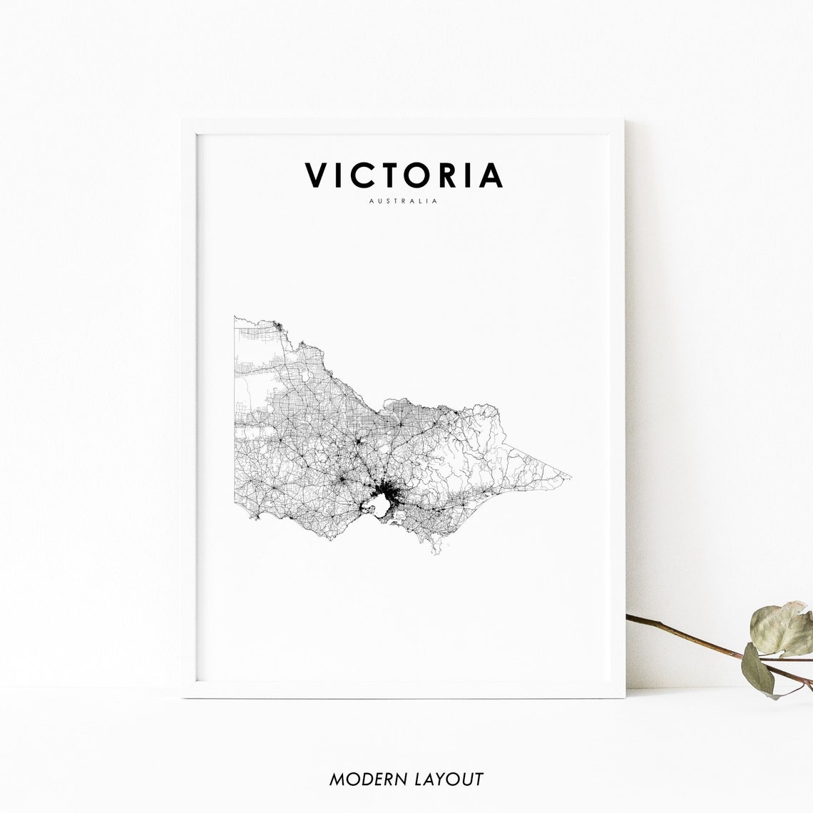 Victoria Australia Minimalist Black White Road Network Map Wall Art