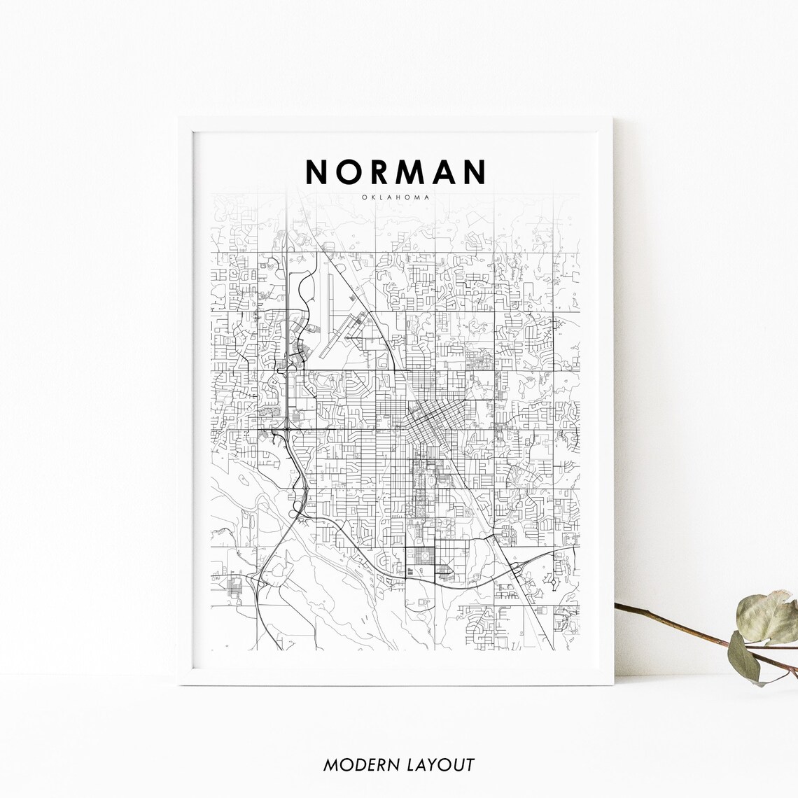 Norman, OK Map Art Print, Oklahoma Street Road