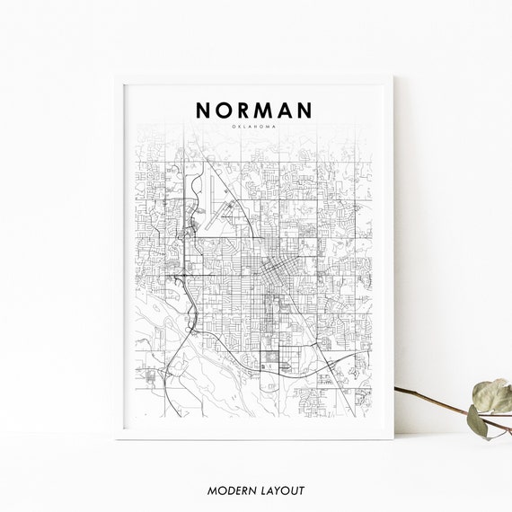 Norman, OK Map Art Print, Oklahoma Street Road