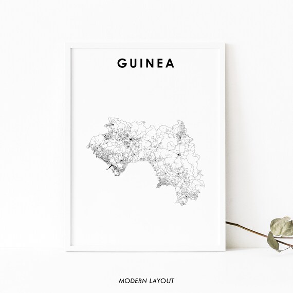 Guinea Map Print Country Road Poster Art Guine Guinee Conakry Africa Nursery Room Wall Office Decor