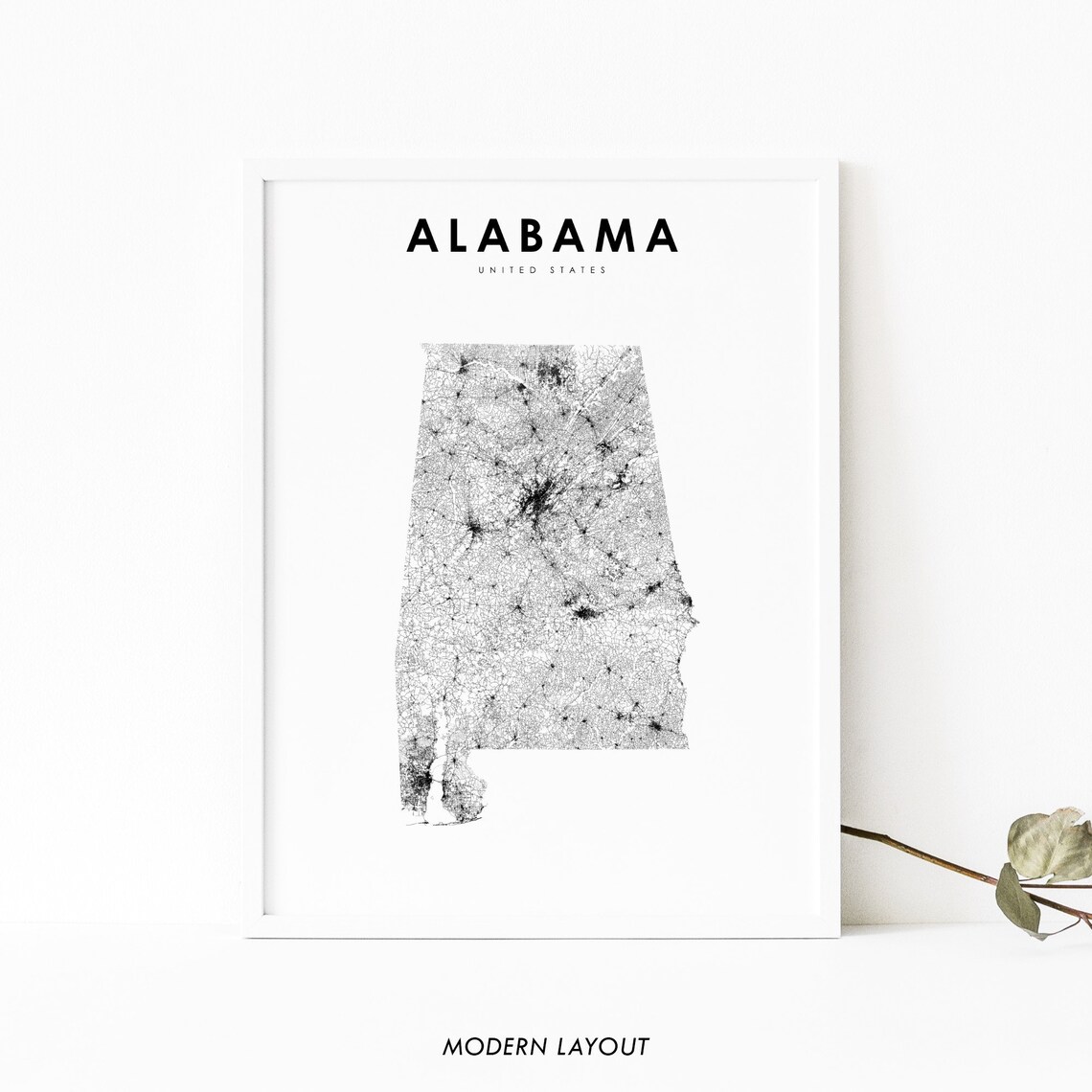 Alabama Map Print, State Road Art Poster