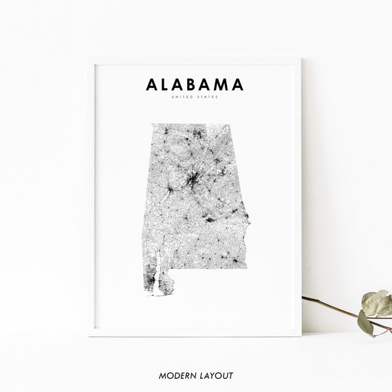 Alabama Map Print, State Road Art Poster