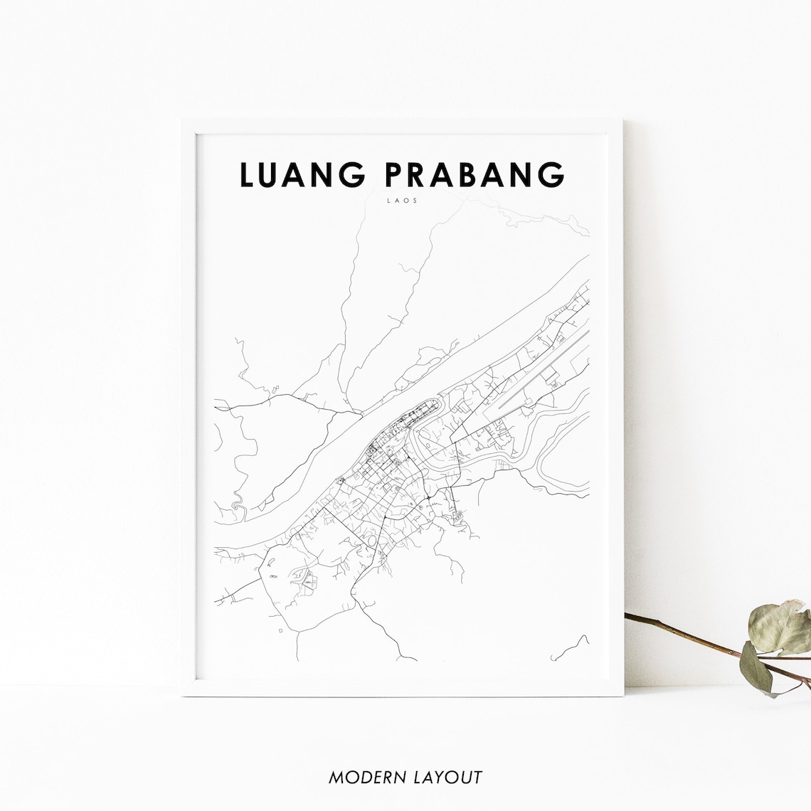 Luang Prabang Laos Map Art Print, Nursery Decor