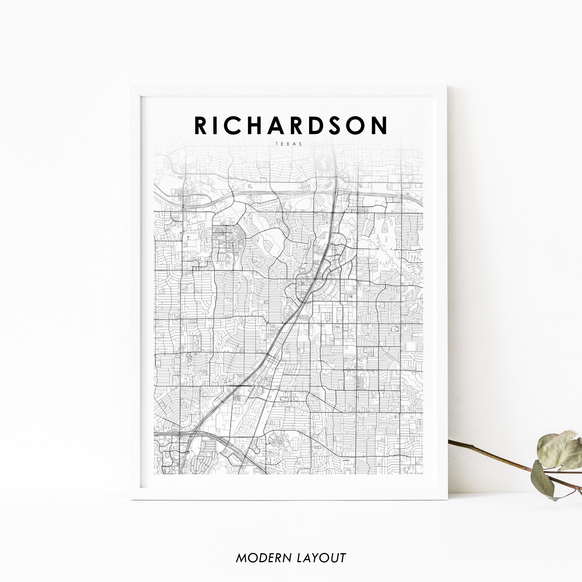 Richardson Tx Map Print Texas Usa Art Poster Dallas City Street Road Nursery Room Wall Office Decor